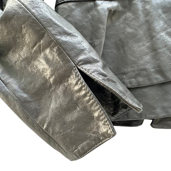 Emporio Armani Black Leather Moto Peplum Jacket Size 38 XS 2/4 US Italy - Picture 8 of 9